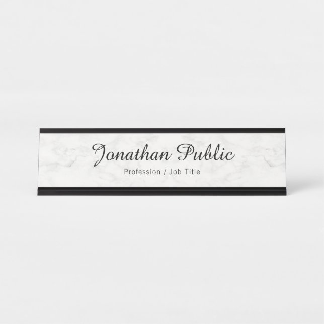Placa De Nombre Personalizado Marble Blanco Moderno Elegante Profe (Anverso)
