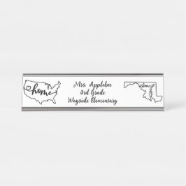 Placa De Nombre Personalizado Maryland State US Home Line Art