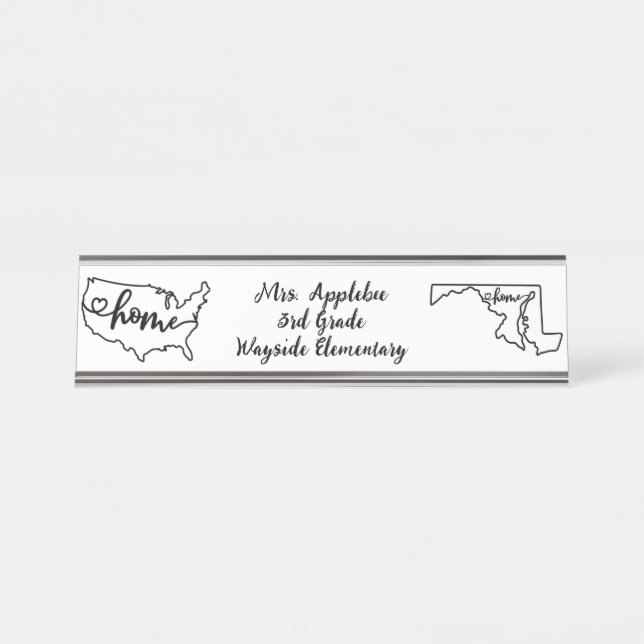 Placa De Nombre Personalizado Maryland State US Home Line Art (Anverso)