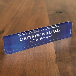 Placa De Nombre Personalizado Metalizado de Faux Azul Profesional