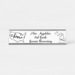 Placa De Nombre Personalizado Michigan State US Home Line Art