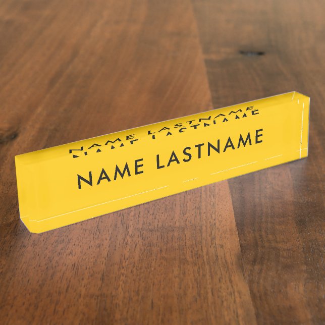 Placa De Nombre Personalizado moderno amarillo brillante simple Mi (Lateral)