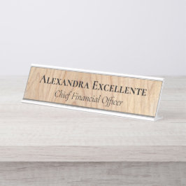 Placa De Nombre Personalizado moderno de Woodgrain Natural