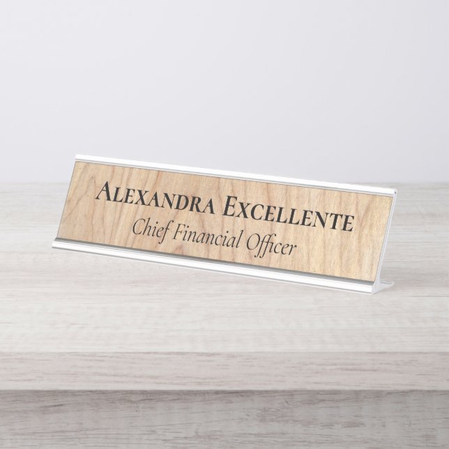 Placa De Nombre Personalizado moderno de Woodgrain Natural (Anverso)