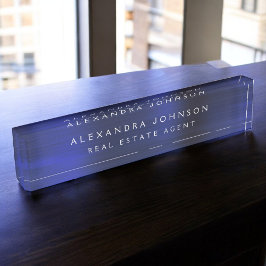 Placa De Nombre Personalizado Navy Blue Elegant Profesional Busine