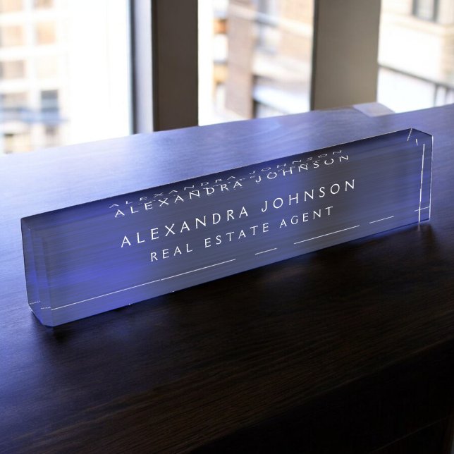 Placa De Nombre Personalizado Navy Blue Elegant Profesional Busine (Subido por el creador)