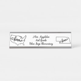 Placa De Nombre Personalizado Nebraska State US Home Line Art