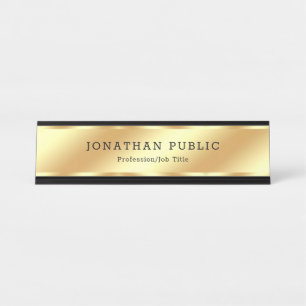 Placa De Nombre Personalizado Negro Y Oro Moderno Lujo Elegante