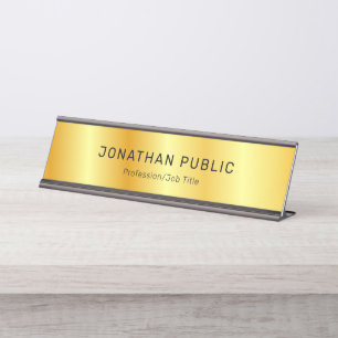 Placa De Nombre Personalizado Oro Negro Moderno Elegante Glamour L