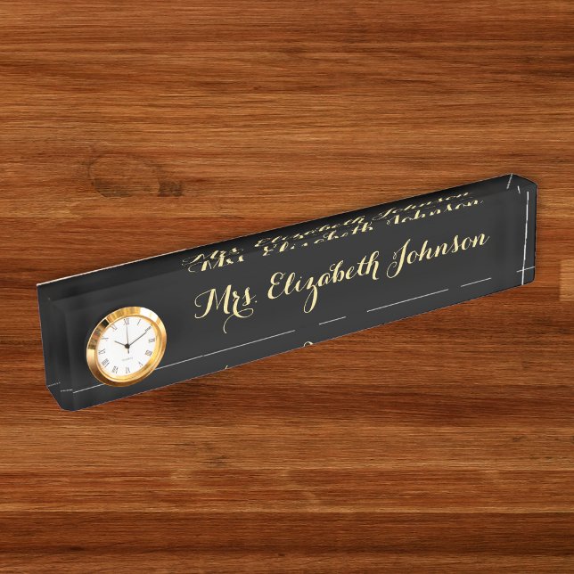 Placa De Nombre Personalizado profesional Black Eleger escuela de  (Custom Professional Black Elegant Teacher School Desk Name Plate)
