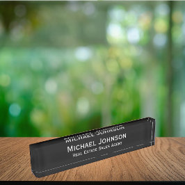 Placa De Nombre Personalizado Profesional Personalizado Negro y Bl