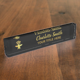 Placa De Nombre Personalizado QUEEN BEE Gold Black Nameplate Escri