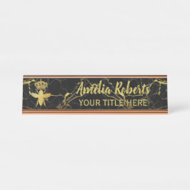 Placa De Nombre Personalizado QUEEN BEE GoldBlack Marble Nameplate