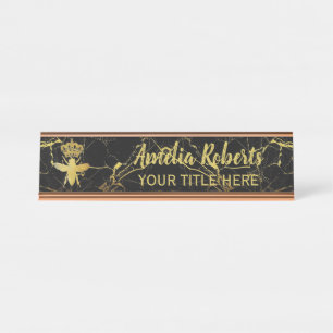 Placa De Nombre Personalizado QUEEN BEE GoldBlack Marble Nameplate