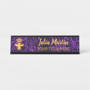 Placa De Nombre Personalizado QUEEN BEE Negro Purple Nameplate Hol