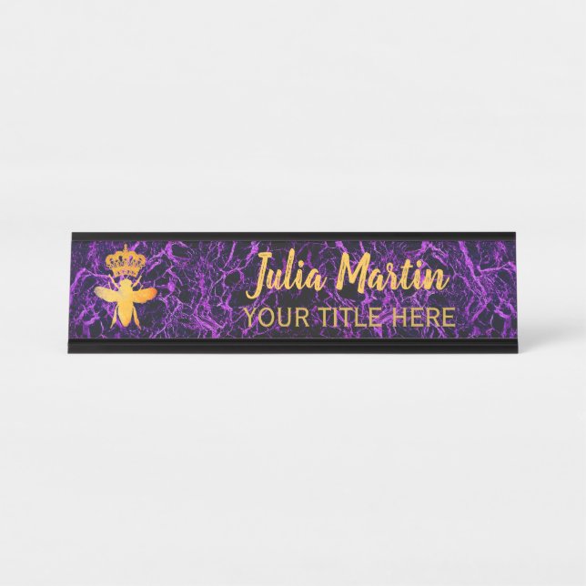 Placa De Nombre Personalizado QUEEN BEE Negro Purple Nameplate Hol (Anverso)