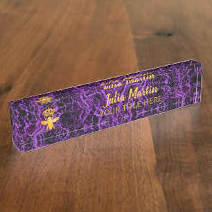 Placa De Nombre Personalizado QUEEN BEE Oro Purple Nameplate titul