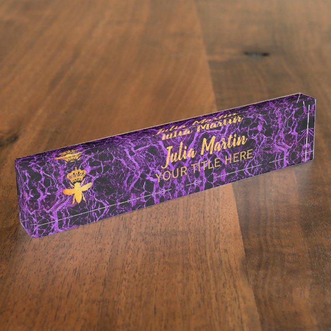 Placa De Nombre Personalizado QUEEN BEE Oro Purple Nameplate titul (Lateral)