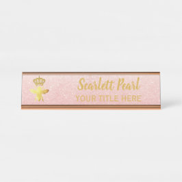 Placa De Nombre Personalizado QUEEN BEE Rosa Purpurina Titular de 