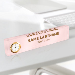 Placa De Nombre Personalizado rosa Rubor negrita Reloj moderno Min