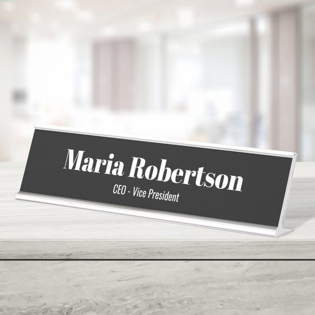 Placa De Nombre Personalizado simple en blanco y negro para empres (Black and white custom business name plate.)