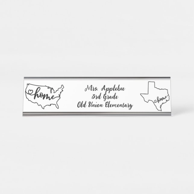 Placa De Nombre Personalizado Texas State US Home Line Art (Anverso)