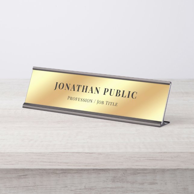 Placa De Nombre Personalizado Texto Moderno Plantilla Elegante Gla (Anverso)