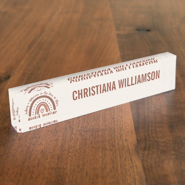 Placa De Nombre Personalizado trabajador social Boho Rainbow (Lateral)