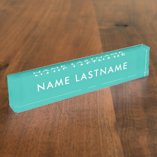 Placa De Nombre Personalizado Turquesa Moderno Simple Básico Minim