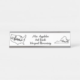 Placa De Nombre Personalizado Virginia State US Home Line Art