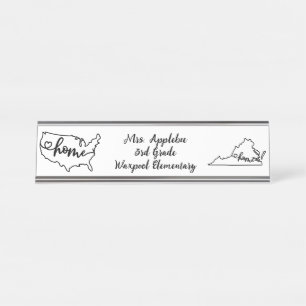 Placa De Nombre Personalizado Virginia State US Home Line Art