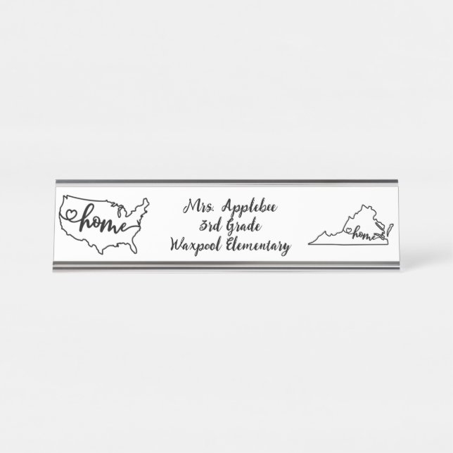 Placa De Nombre Personalizado Virginia State US Home Line Art (Anverso)