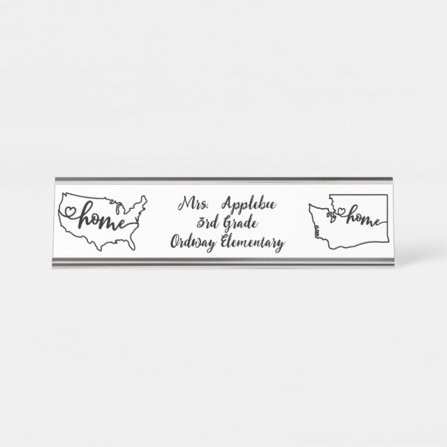 Placa De Nombre Personalizado Washington State US Home Line Art (Anverso)