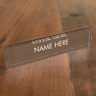 Placa De Nombre personalizar, cambiar nombre texto marrón blanco