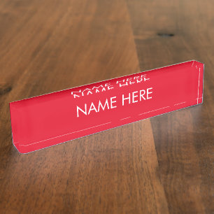 Placa De Nombre personalizar, cambiar nombre texto rojo blanco