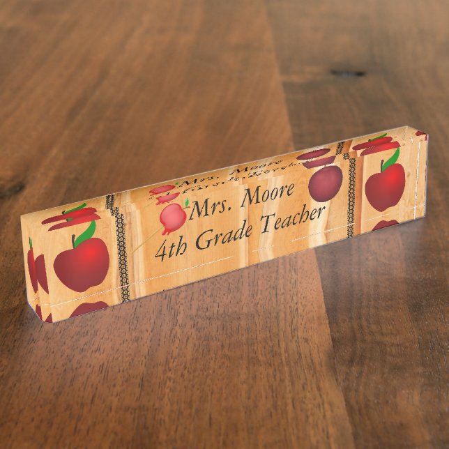 Placa De Nombre Personalizar patrón Apple Art Name Teacher Class (Lateral)