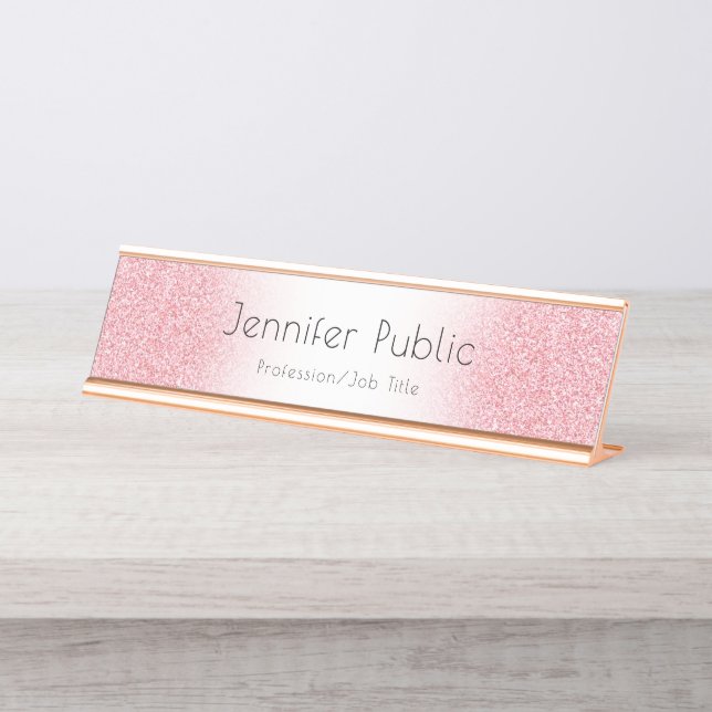 Placa De Nombre Personalizar Rosa Gold Modern Template Profesional (Anverso)