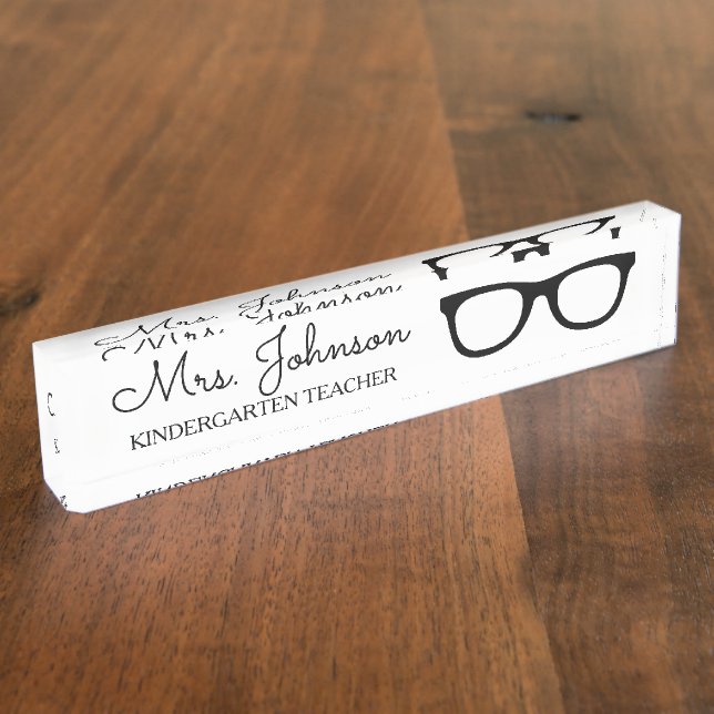 Placa De Nombre Personalized black school teacher glasses (Lateral)