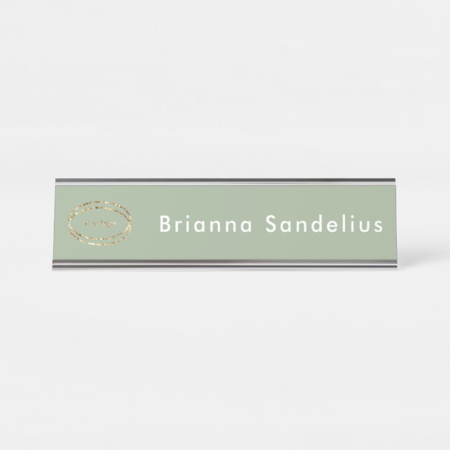 Placa De Nombre Personalized Minimalist Sage Green Business Logo (Anverso)