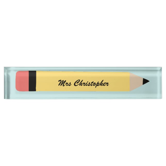 Placa De Nombre Personalized yellow Pencil Teacher  (Anverso)