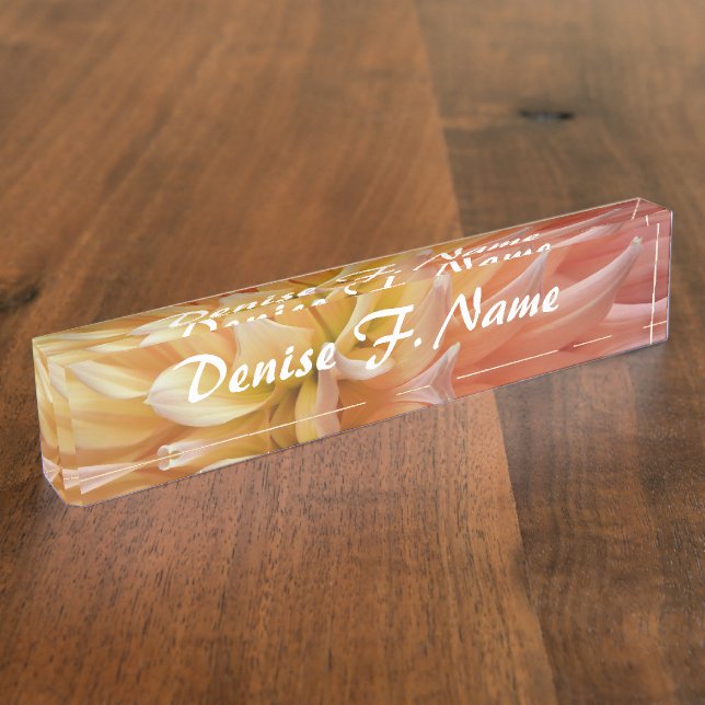 Placa De Nombre Pétalos Dahlia rosados Floral personalizada (Lateral)