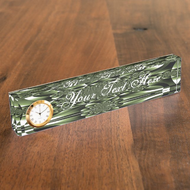 Placa De Nombre Pétalos de Hoja de Bosque Verde Blanco (Lateral)
