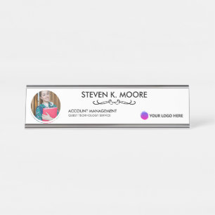 Placa De Nombre Photo & Logo Professional Office Personalized Blk