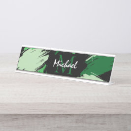 Placa De Nombre Pinceles de color verde con monograma