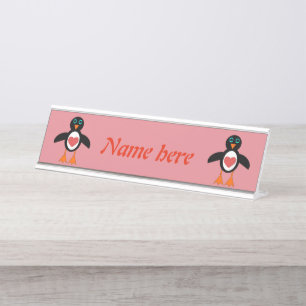 Placa De Nombre Pingüino de Corazón de Amor Cuto