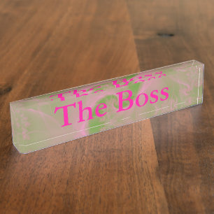 Placa De Nombre Pink on Green Wispy Spiral Desk Nameplate