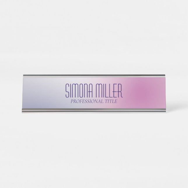 Placa De Nombre Pink Purple White Minimalist Aesthetic Gradient (Anverso)