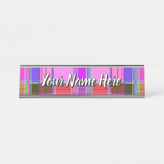 Placa De Nombre Pink tartan Fabric Pattern Cloth Madras (Anverso)