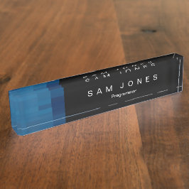 Placa De Nombre Pixel Negro Azul Moderno
