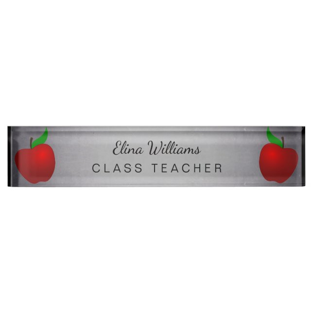 Placa De Nombre Pizarra negra limpia roja de Apple del profesor (Anverso)